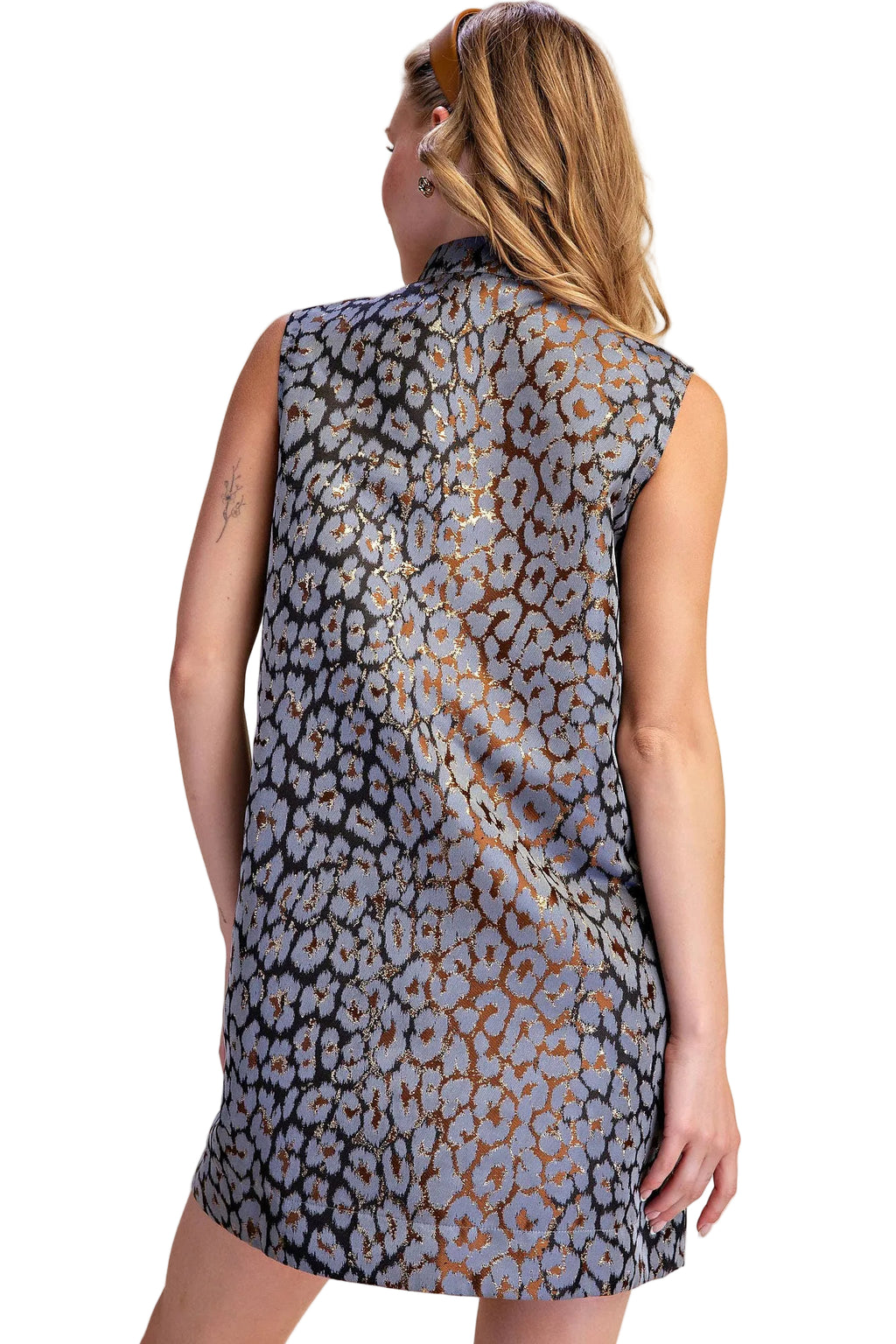 Mock Neck Animal Print Jacquard Dress