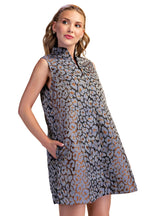 Mock Neck Animal Print Jacquard Dress