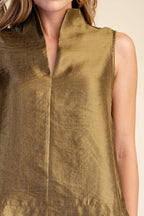 Stand Collar Metallic Sheen Top