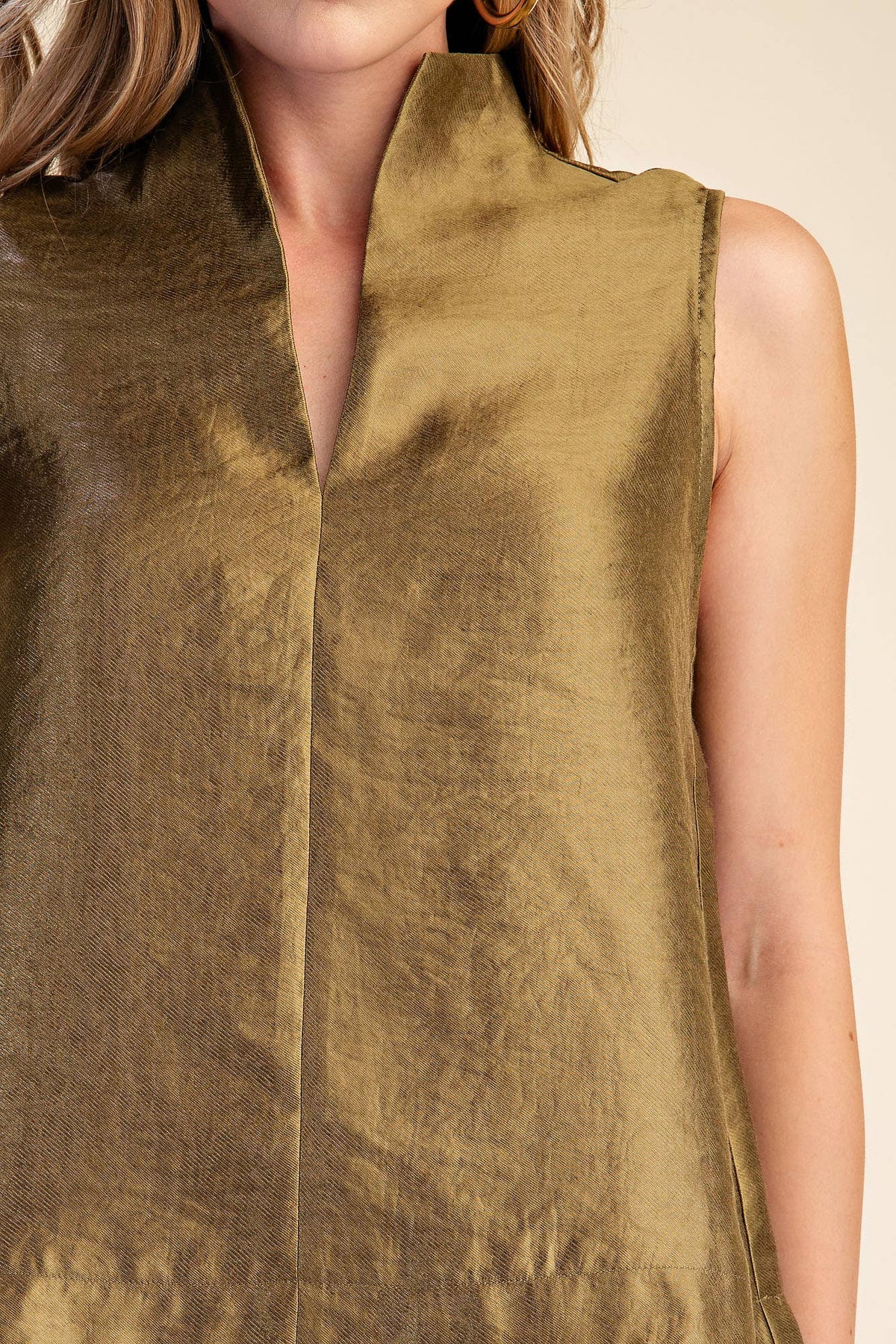 Stand Collar Metallic Sheen Top