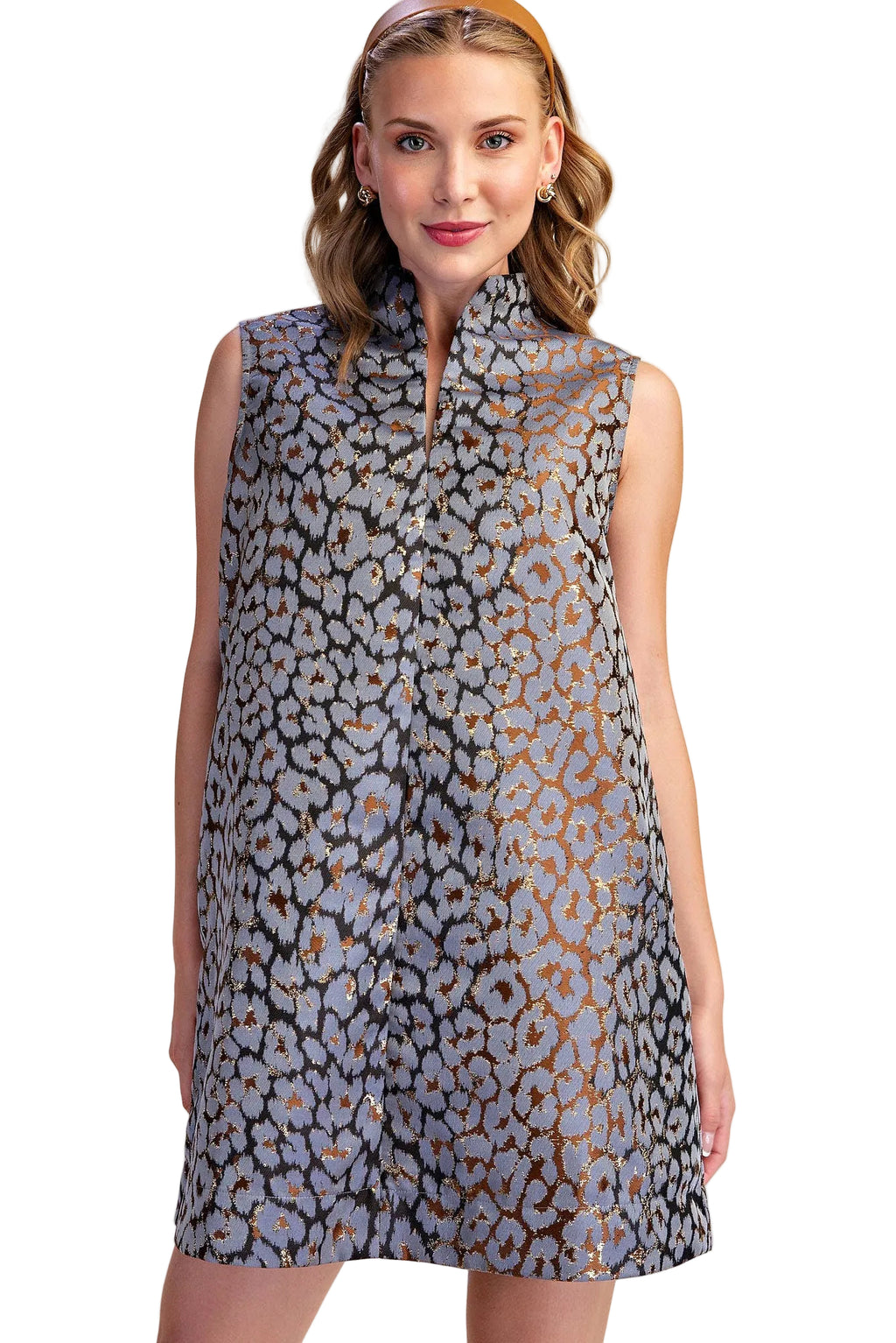 Mock Neck Animal Print Jacquard Dress