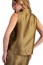Stand Collar Metallic Sheen Top